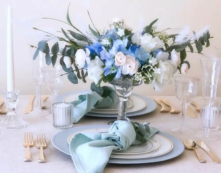The Enchantment of a 'Something Blue' Wedding Tablescape with Fineline Settings The Enchantment of a 'Something Blue' Wedding Tablescape with Fineline Settings